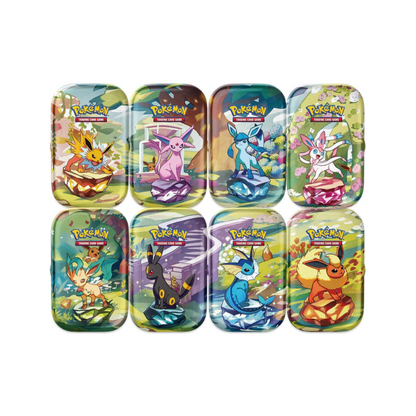 Pokemon Prismatic Evolutions - Mini Tins Display - 8 Tins